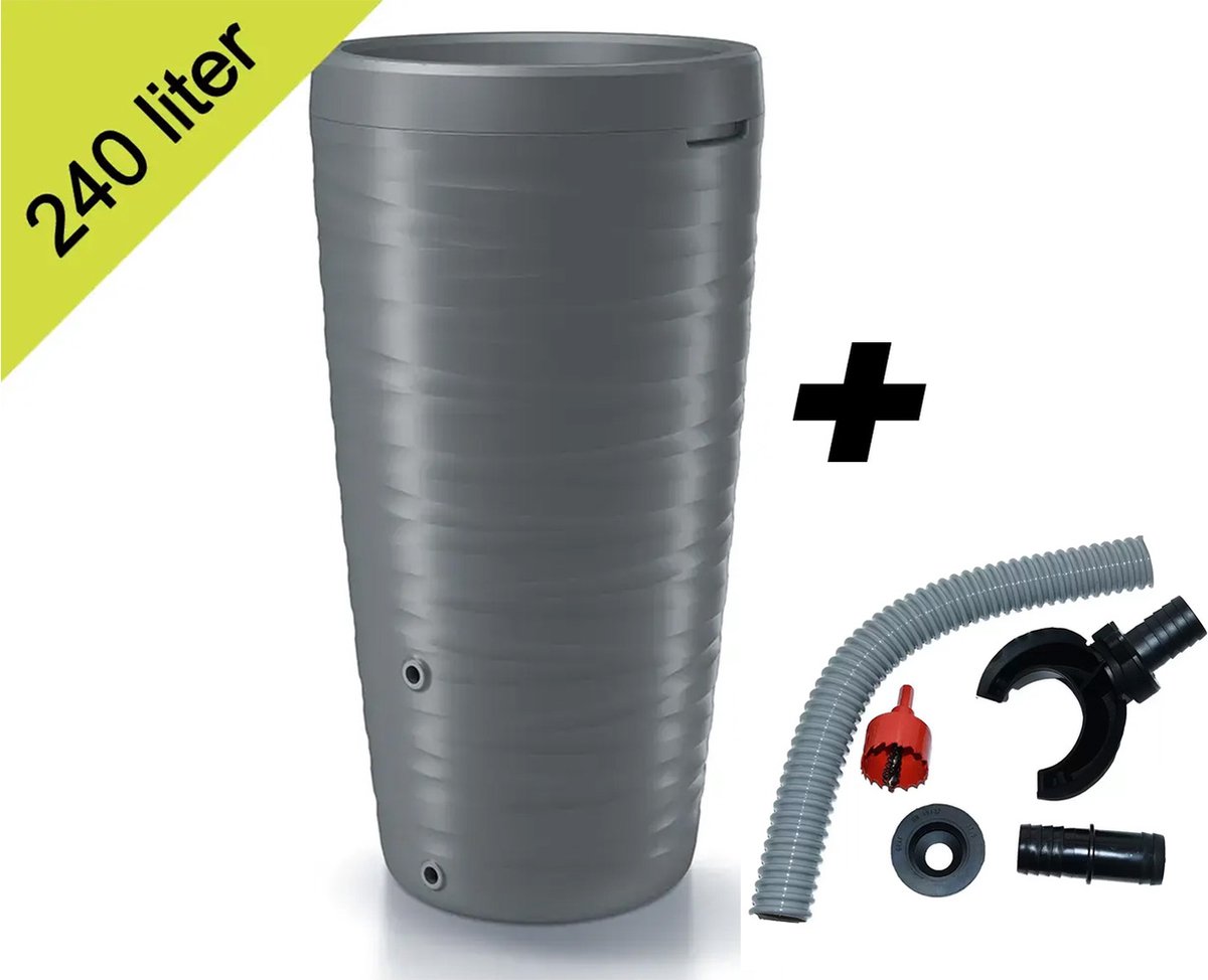 Maze regenton 2in1 240l grijs met complete aansluitset