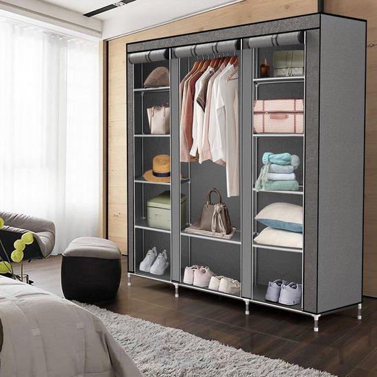 Zijvakken En Legplank Intirilife Inklapbare Garderobekast - 108x170x45 Cm, Crème Beige, Met Kledingstang, Vakken En Opbergplank Creme Beige Opbergkast