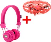 MOBII-X - Kids bundel met UFO drone en draadloze Bluetooth koptelefoon (roze)