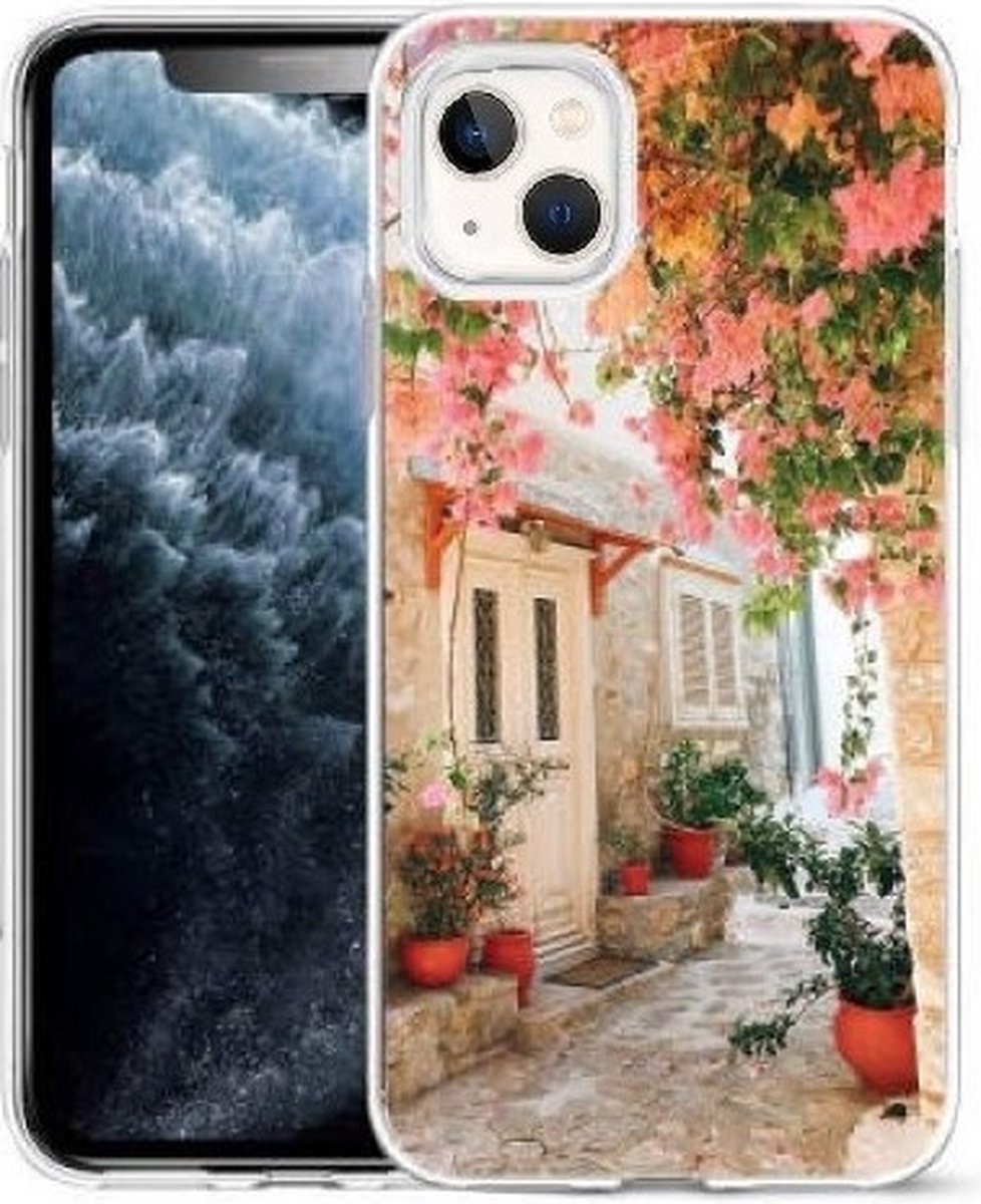 Cityhoesje-iPhone 14 Plus hoesje – Bloemen huis – Backcover