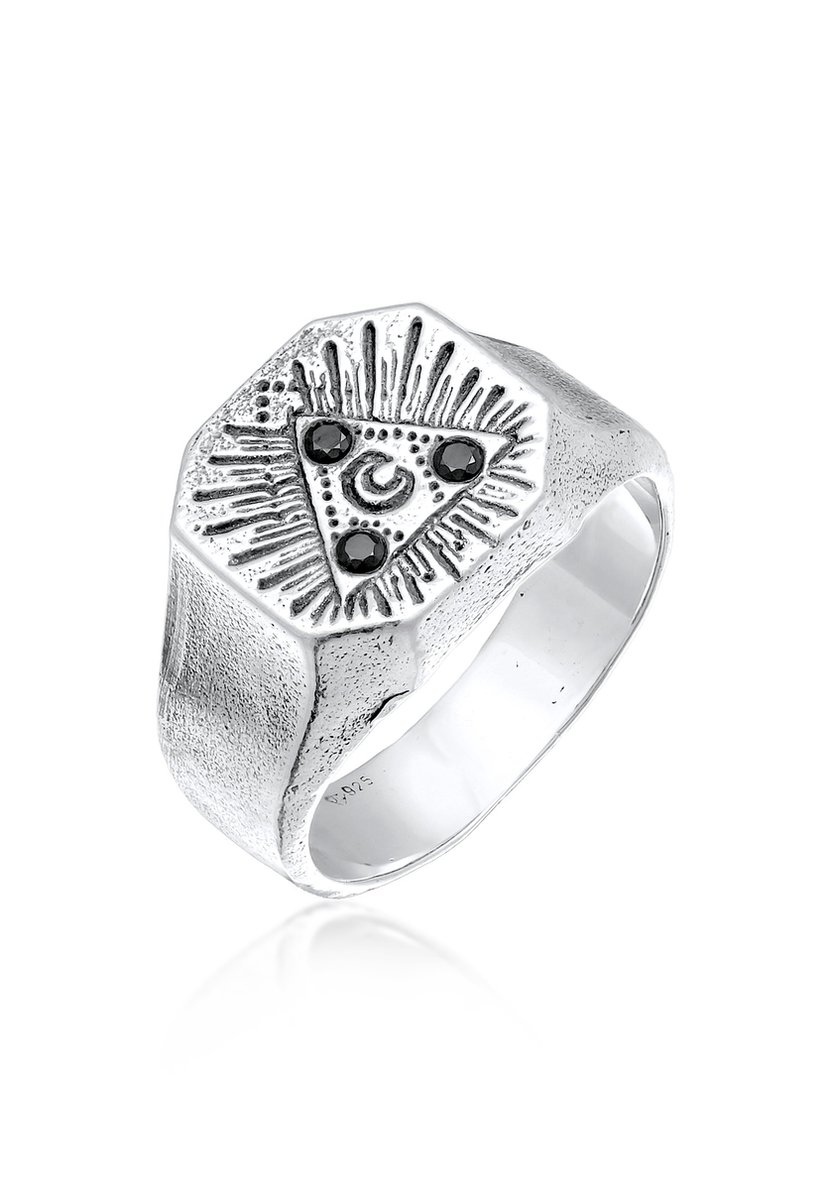 Haze & Glory - Ring - HG HAZE & GLORY - Ring voor Heren in 925 sterling zilver, sieraden voor Heren, geoxideerde zilveren ring, met zirkonia, geboortesteen, piramide - Heren