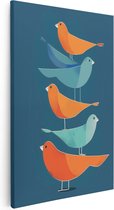 Artaza Canvas Schilderij Kleurrijke Vogels op een Blauwe Achtergrond - 20x30 - Klein - Foto Op Canvas - Canvas Print