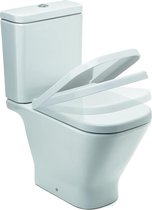 Abattant WC à fermeture contrôlée, légèrement carré, en PP antibactérien, blanc, brillant, résistant aux chocs.