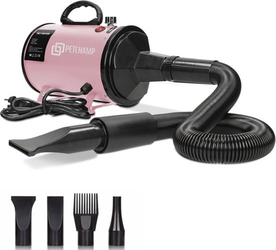 PetChamp Professionele Hondenföhn met 4 Opzetstukken - Waterblazer voor honden - Inclusief geluidsdemper - 2800W Power - Stil design - Roze