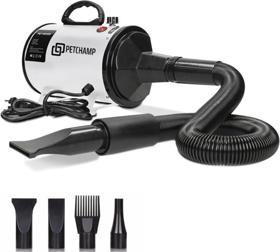 PetChamp Professionele Hondenföhn met 4 Opzetstukken - Waterblazer voor honden - Inclusief geluidsdemper - 2800W Power - Stil design - Wit