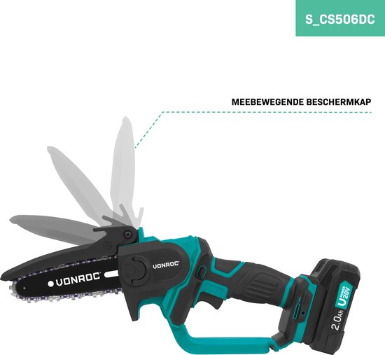 VONROC Mini Kettingzaag 20V - 152mm - Incl. 2.0Ah accu en snellader van VONROC — afbeelding 5