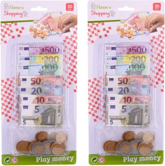 Foto: Papieren en munten speelgeld 2 pakjes winkeltje spelen voor kinderen