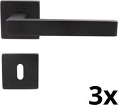 Set van 3 Deurklinken met Sleutelrozet - Mat Zwart - Deurkruk Met Rozet - Deurbeslag Set - Vierkant