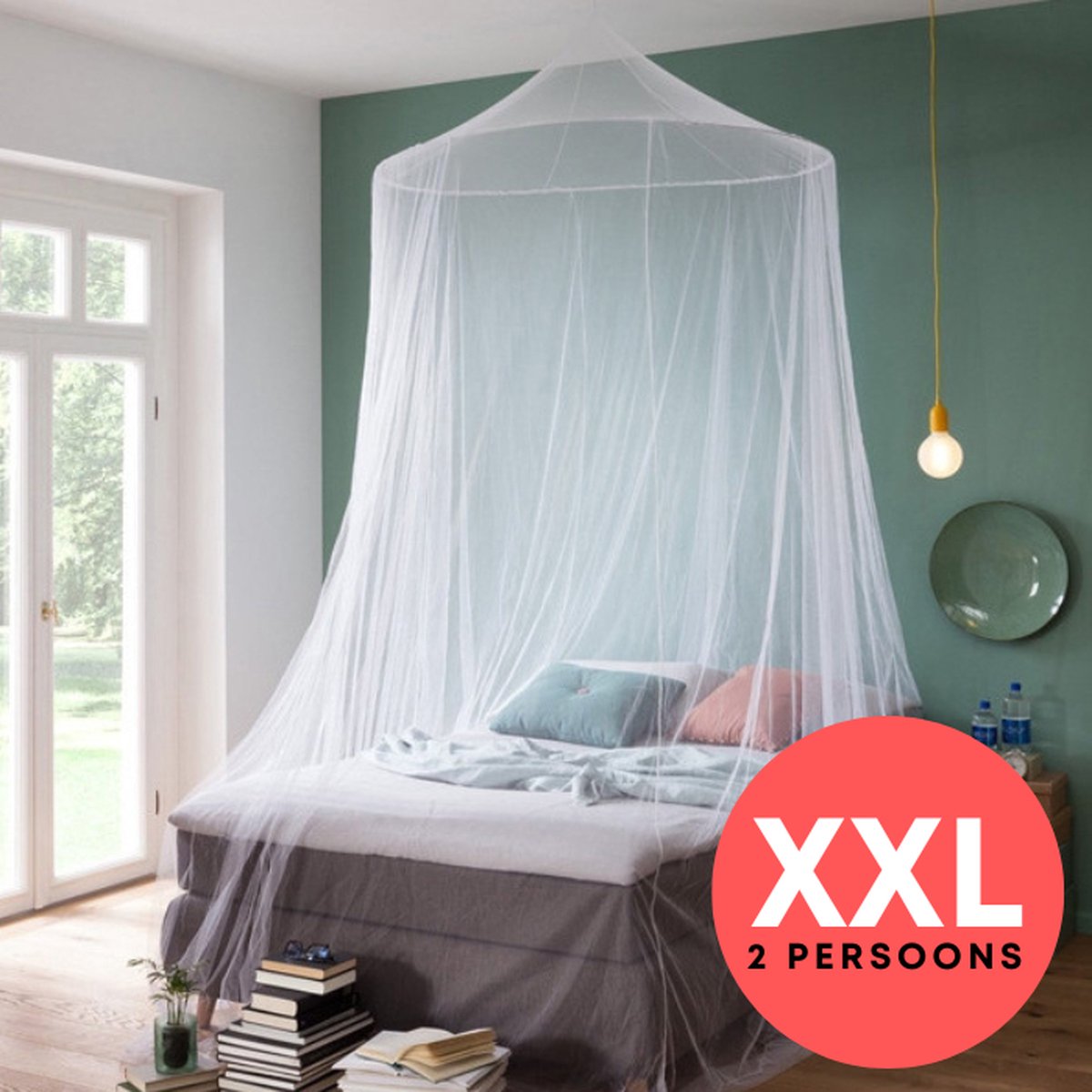 Klamboes XXL – Klamboe 2 Personen Wit – Extra Groot Muskietennet voor Tweepersoons Bed – Bedtent tegen Muggen