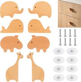 "Verrijk de Kinderkamer met Elegante Details: Set van 8 Houten Dierenvormige Meubelknoppen" Deurknoppen