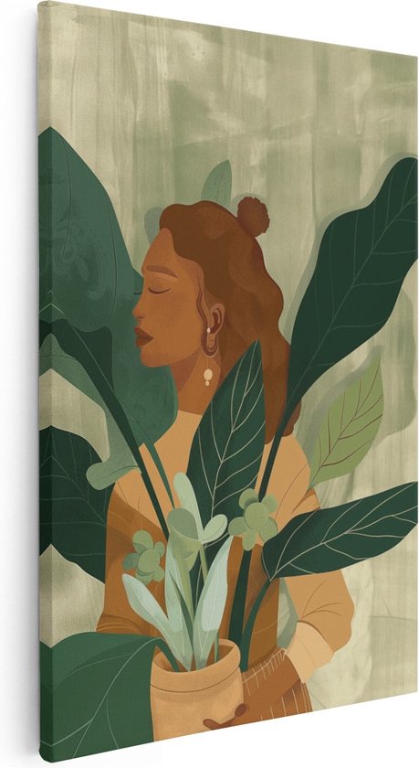 Artaza Canvas Schilderij Vrouw die een Potplant Vasthoudt - 60x90 - Muurdecoratie - Foto Op Canvas - Canvas Print
