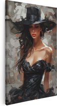Artaza Canvas Schilderij Vrouw in een Zwarte Jurk met een Zwarte Hoed - 60x90 - Muurdecoratie - Foto Op Canvas - Canvas Print