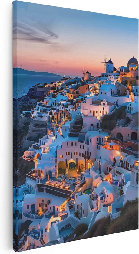 Artaza Canvas Schilderij Santorini, Griekenland in de Schemering - 40x60 - Wanddecoratie - Foto Op Canvas - Canvas Print