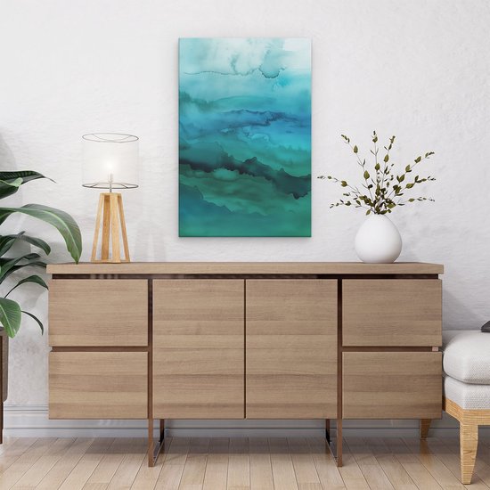 Artaza Canvas Schilderij Blauwe en Groene Zee - 40x60 cm - Wanddecoratie Woonkamer - Schilderijen - Muurdecoratie