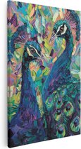 Artaza Canvas Schilderij Twee Pauwen met Kleurrijke Veren - 80x120 - Groot - Foto Op Canvas - Canvas Print