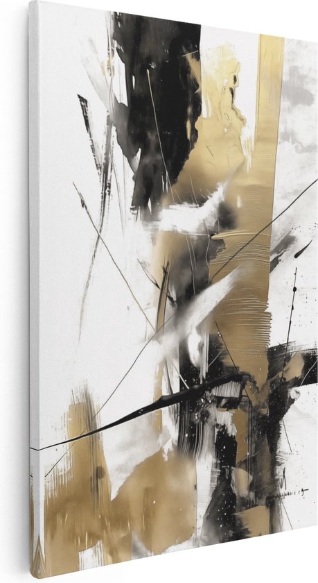 Artaza Canvas Schilderij Abstract Kunstwerk in Zwart en Goud - 80x120 - Groot - Foto Op Canvas - Canvas Print