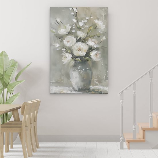 Artaza Peinture sur toile Fleurs Witte dans un vase – 80 x 120 – Groot – Photo sur toile – Impression sur toile