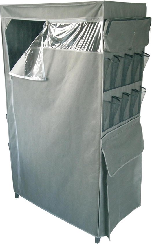 Micro geventileerde kledingkast polypropyleen/vliesstof donkergrijs 75 x 50 x 150 cm met zakken Kledingkast