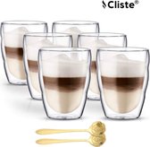 Cliste Dubbelwandige Koffieglazen 250ML Set van 6x Met Gratis 6x Lepels - Latte Macchiato Glazen - Set van 6 - Dubbelwandige Cappuccino Glazen - Dubbelwandige Theeglazen - Cappuccino Glazen - Koffieglazen