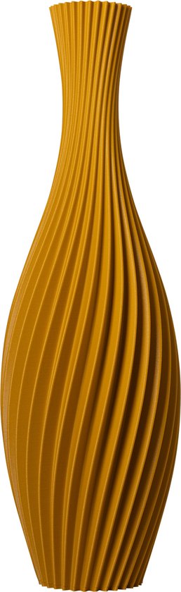 Slimprint Vloervaas FLORA, Okergeel, 19 x 60 cm, Hoge Spiraal Vaas voor Pampas Pluimen, Gerecycled Kunststof