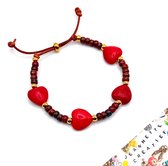Jeannette-Creatief® - Natuursteen - Rode hartjes - Rode Armband - Armband met hartjes - Rode natuursteen - Armband natuursteen - Miyuki Picasso Rocailles - Leren armband