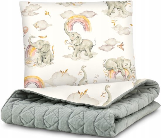 Foto: Exclusief minky fluwelen set deken met kussen 75x100cm olifant