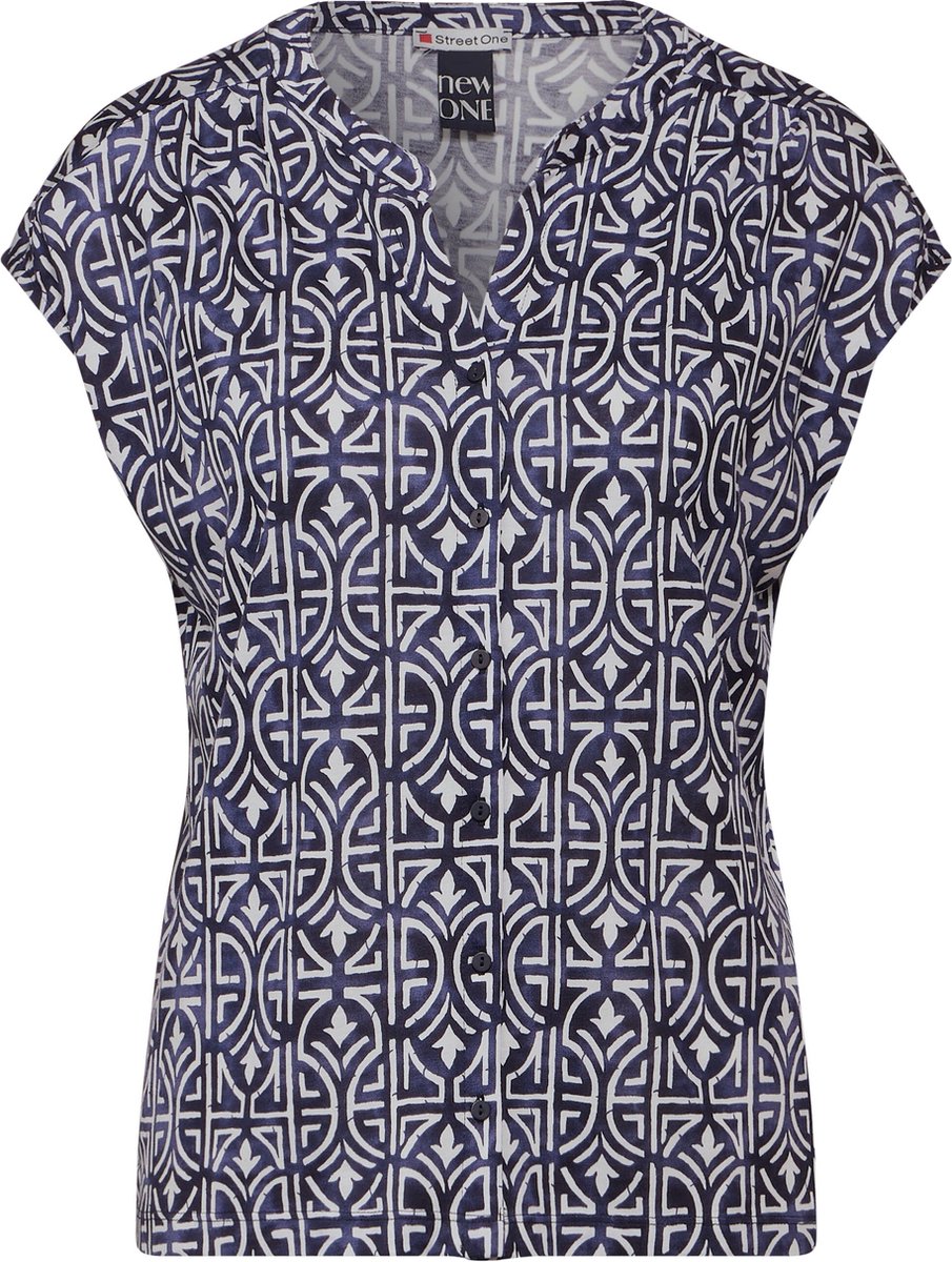 Street One printed shirt with button panel Dames T-shirt - deep blue - Maat 40
