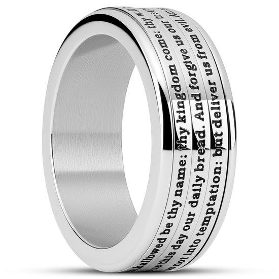 Enthumema | 8 Zilverkleurige Roestvrijstalen Fidget Ring met Engels Gebed des Heren