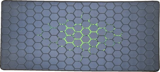 Muismat XXL Hexagon Patroon 40cm x 90cm Zwart Groen Grijs Bureau Onderlegger