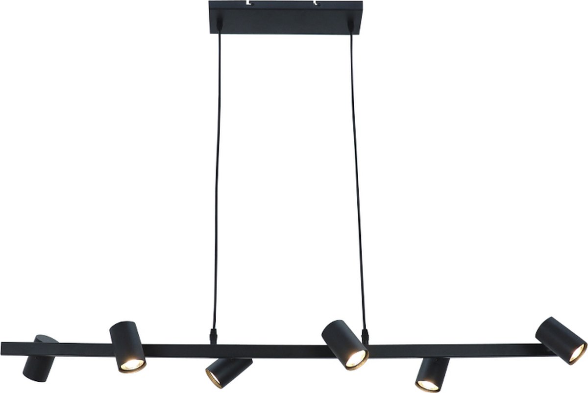 Olucia Carlos - Moderne Hanglamp - 6L - Aluminium - Zwart - Rechthoek