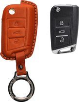 kwmobile leren autosleutel hoesje geschikt voor VW Golf 7 MK7 3-knops autosleutel - Als sleutelhanger met sleutelring - Echt leer in bruin