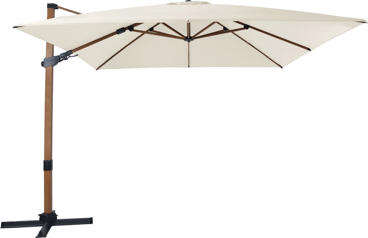 AXI Apollo Premium Zweefparasol 300x300 cm Houtlook/beige incl. Hoes – Gepoedercoat aluminium frame met kruisvoet – 360° Draaibaar - Kantelbaar – UV werend doek