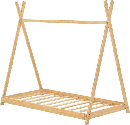 In And OutdoorMatch Kinderbed Peter - Tipi Bed - Bamboe - 90x200cm - Houtkleurig - Voor Meisjes - Voor Jongens - Snelle Montage