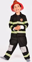 Den Goda Fen Verkleedkledij Brandweerman - Kostuum bestaande uit jas, broek, helm en bivakmuts - 110-116cm - 4-6 jaar - Zwart