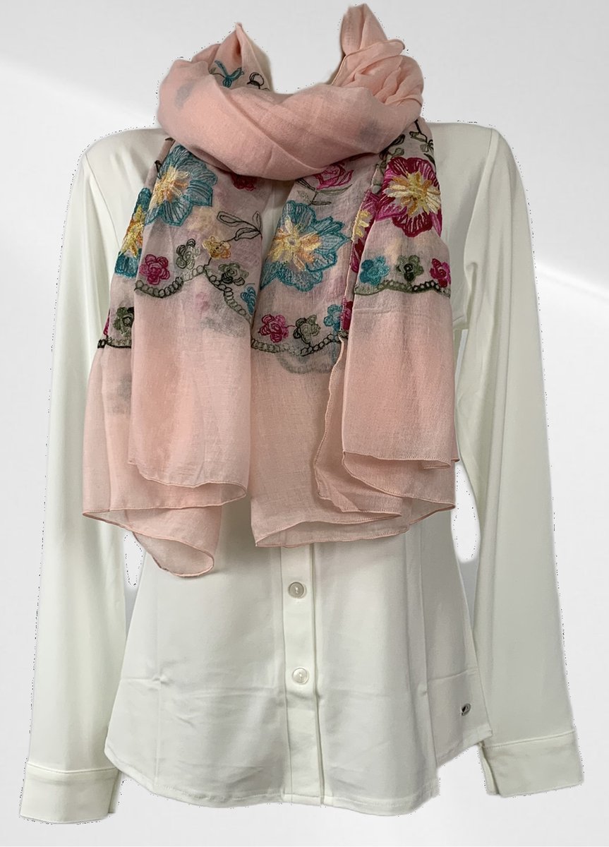 Sjaal - Casual sjaal - Roze met motief - Viscose en katoen - In verschillende kleuren