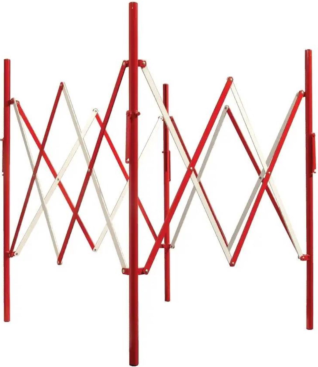 Schaarhek Rood / Wit vierkant - Harmonica hek metaal - Afzethek 115cm hoog