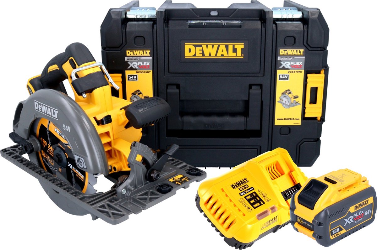 DeWalt DCS 579 Y1T Accucirkelzaag 54 V FlexVolt 190 mm borstelloos + 1x accu 12.0 Ah + lader + TSTAK