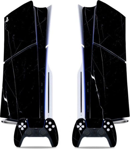 Zwart Marmer skin - geschikt voor de Playstation 5 Slim Disk - 1 console en 2 controller stickers geschikt voor de PS5 Slim