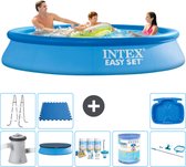 Intex Rond Opblaasbaar Easy Set Zwembad - 305 x 61 cm - Blauw - Inclusief Pomp Afdekzeil - Onderhoudspakket - Filter - Schoonmaakset - Ladder - Voetenbad - Vloertegels