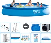 Intex Rond Opblaasbaar Easy Set Zwembad - 457 x 84 cm - Blauw - Inclusief Pomp Afdekzeil - Onderhoudspakket - Filter - Grondzeil - Stofzuiger - Ladder - Voetenbad - Warmtepomp