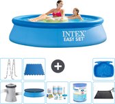 Intex Rond Opblaasbaar Easy Set Zwembad - 244 x 61 cm - Blauw - Inclusief Pomp Afdekzeil - Onderhoudspakket - Filter - Solar Mat - Ladder - Voetenbad - Vloertegels