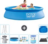 Intex Rond Opblaasbaar Easy Set Zwembad - 244 x 61 cm - Blauw - Inclusief Pomp Afdekzeil - Onderhoudspakket - Filter - Solar Mat - Ladder - Voetenbad