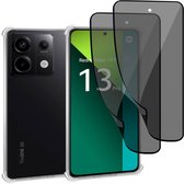 Geschikt voor Xiaomi Redmi Note 13 Pro - Hoesje + 2x Privacy Screenprotector – Privé - Beschermglas Folie - Privé GuardCover