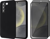 Hoesje geschikt voor Samsung Galaxy S24 Plus - Privacy Screenprotector Volledig Dekkend Glas - Mat Back Case Zwart