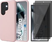 Coque pour Samsung Galaxy S24 Ultra - 2x Protecteur d'écran de Confidentialité Verre à Glas Complète - Coque Arrière Mat Rose