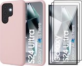Hoesje geschikt voor Samsung Galaxy S24 Ultra - 2x Screenprotector PET - Mat Back Case Roze