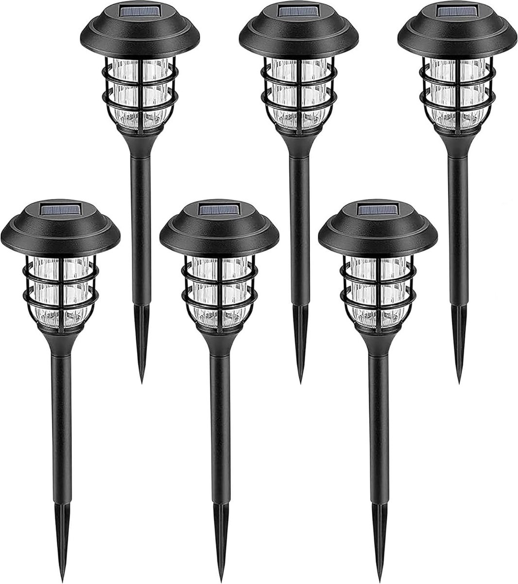 Igoods Solar Tuinverlichting Lantaarn - Verlichting op Zonne-energie - Sfeerverlichting - LED Prikspots Voor Buiten - Groene Energie - Waterbestendig - Tuinfakkels - 6 Stuks