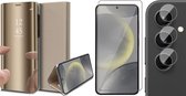 Hoesje geschikt voor Samsung Galaxy S24 - Screenprotector Glas & Camera - Spiegel Book Case Goud
