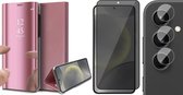 Hoesje geschikt voor Samsung Galaxy S24 - Privacy Screenprotector Volledig Dekkend Glas & Camera - Spiegel Book Case Rosegoud
