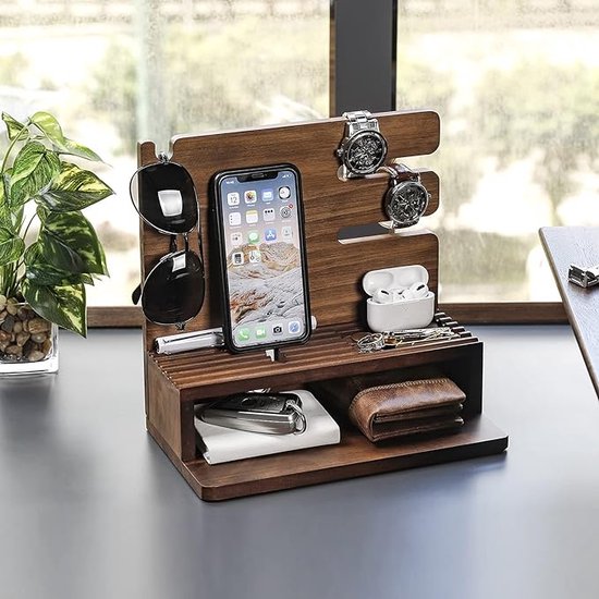Cadeau Original homme Support Bois Téléphone Bureau et Montre